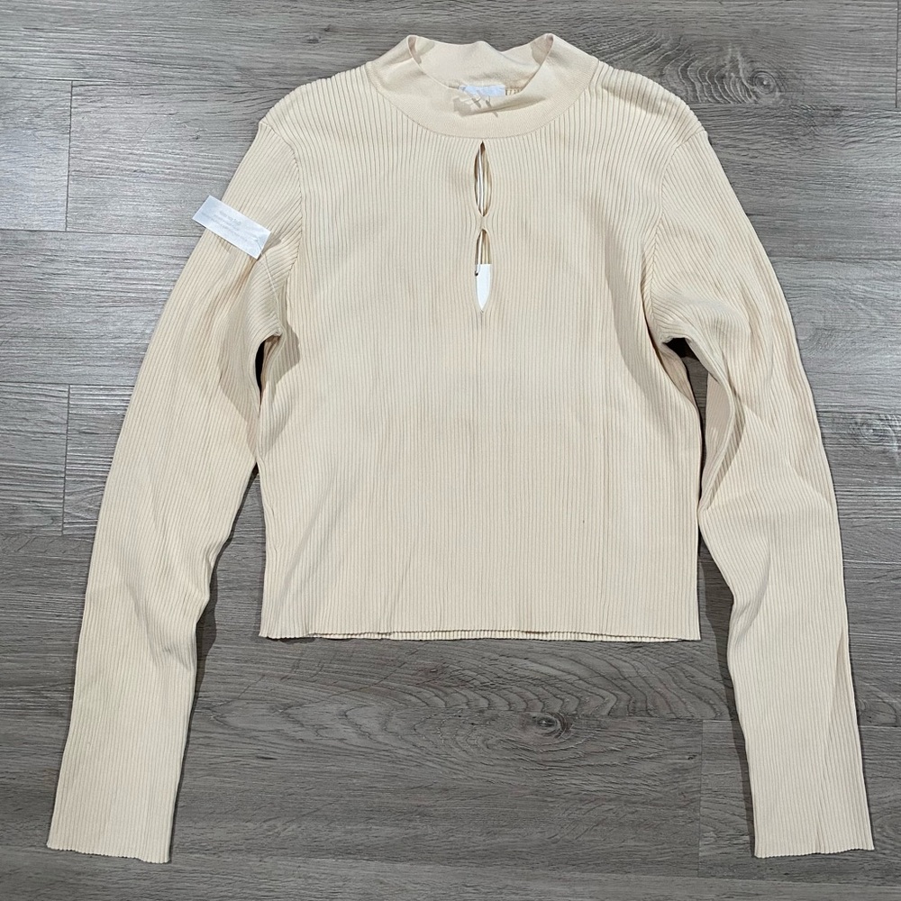 Find Me Now Elegant Cream Ribbed Women's‎ Top Long Sleeve